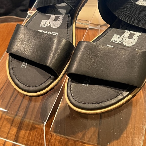 Sorel Ella Black Leather Slip On Flat Ankle-Strap Open Toe Sandals Womens Sz 6.5 - Picture 9 of 12